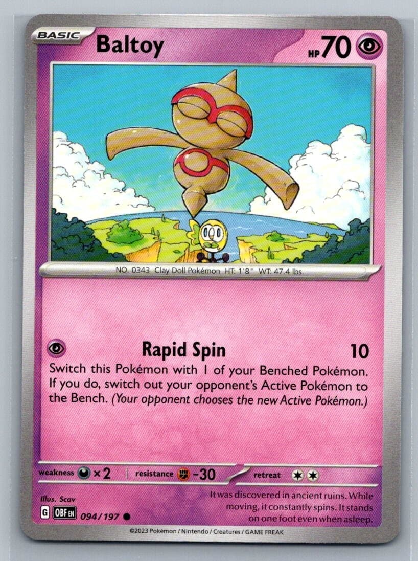 Baltoy 94/197 Obsidian Flames Common Pokémon TCG 2023