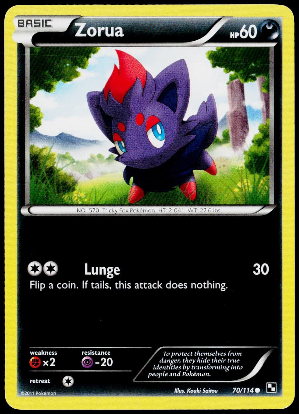 Zorua 70/114 Common Black & White Pokemon Lightly Played