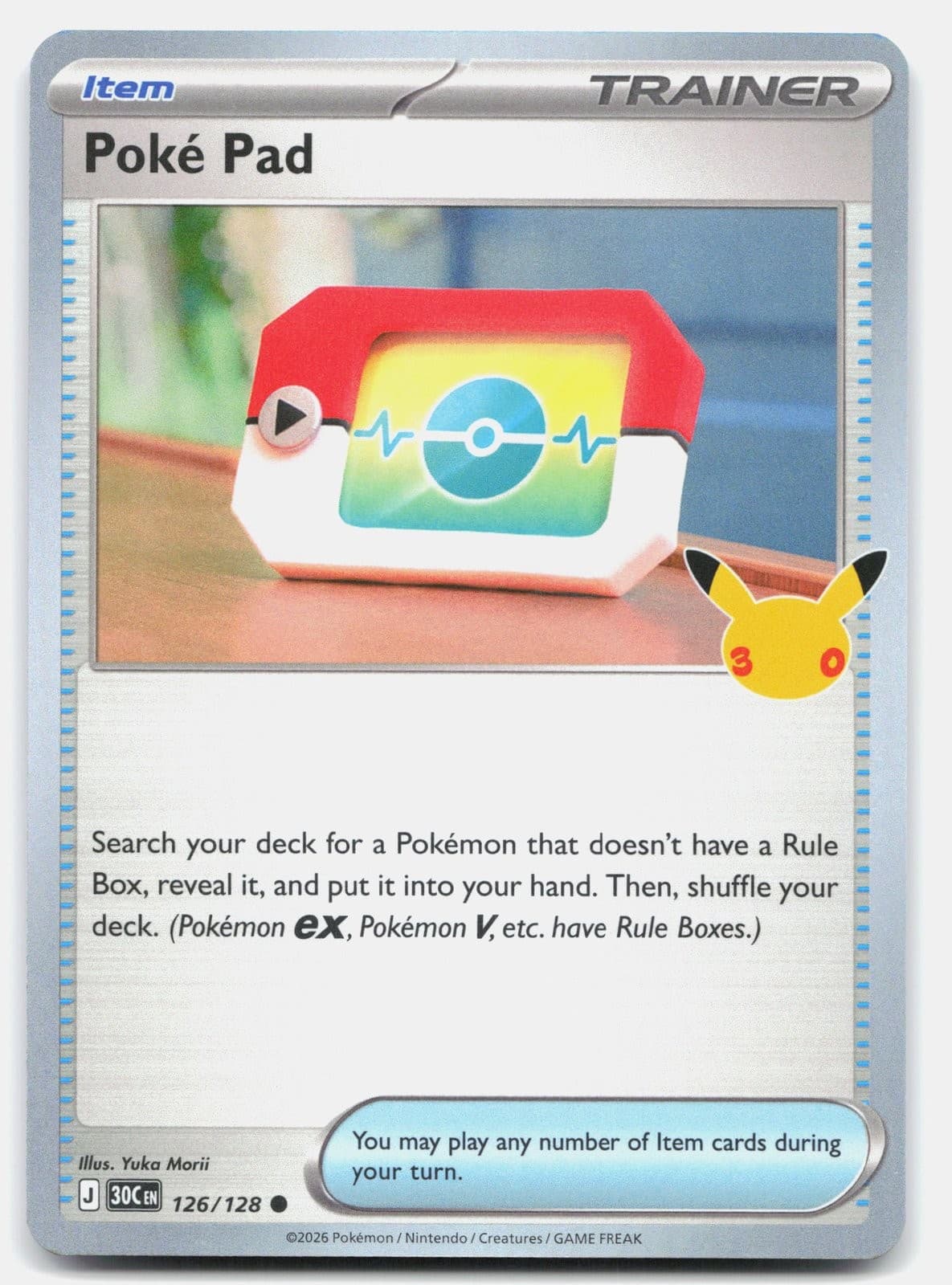 Pokemon Poké Pad 126/128 30th Celebration Holo NM