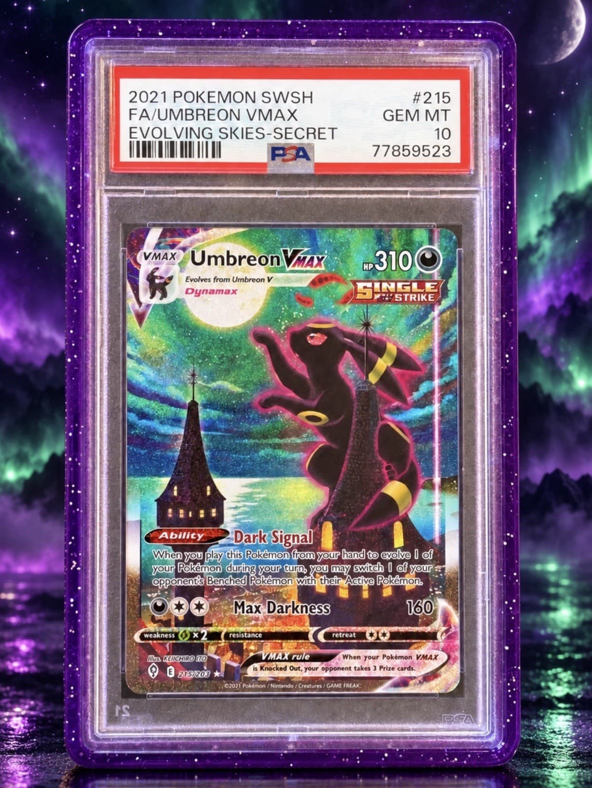 Umbreon VMAX 215/203 Evolving Skies Alt Art Secret Rare Holo PSA 10 2021