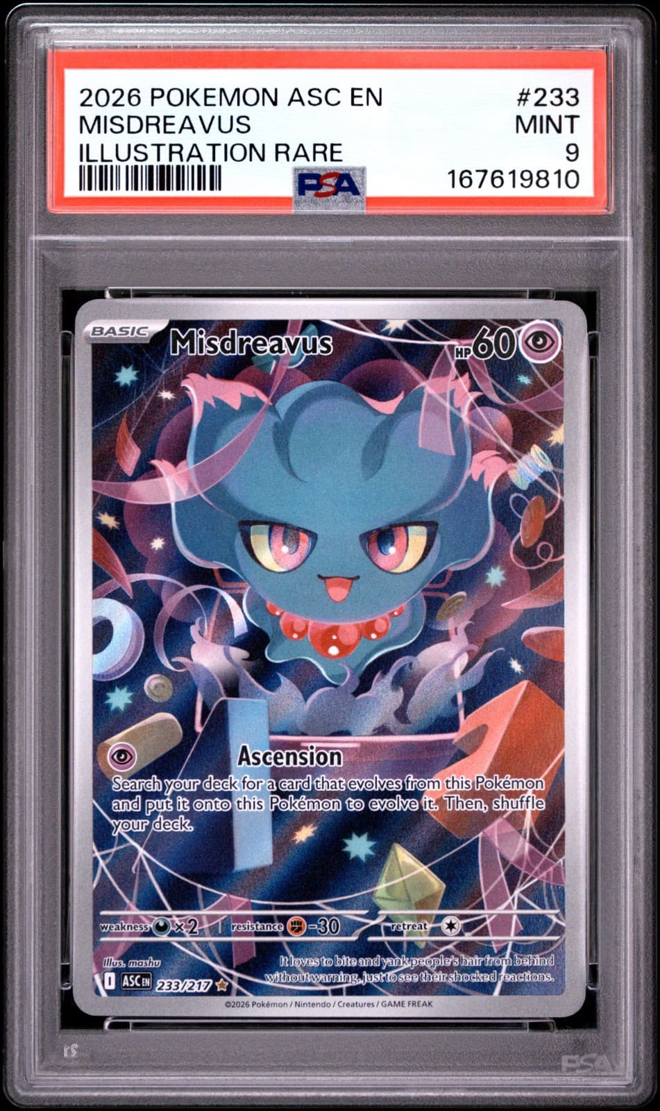 2026 POKEMON ASC EN ASCENDED HEROES ILLUSTRATION RARE #233 MISDREAVUS PSA 9