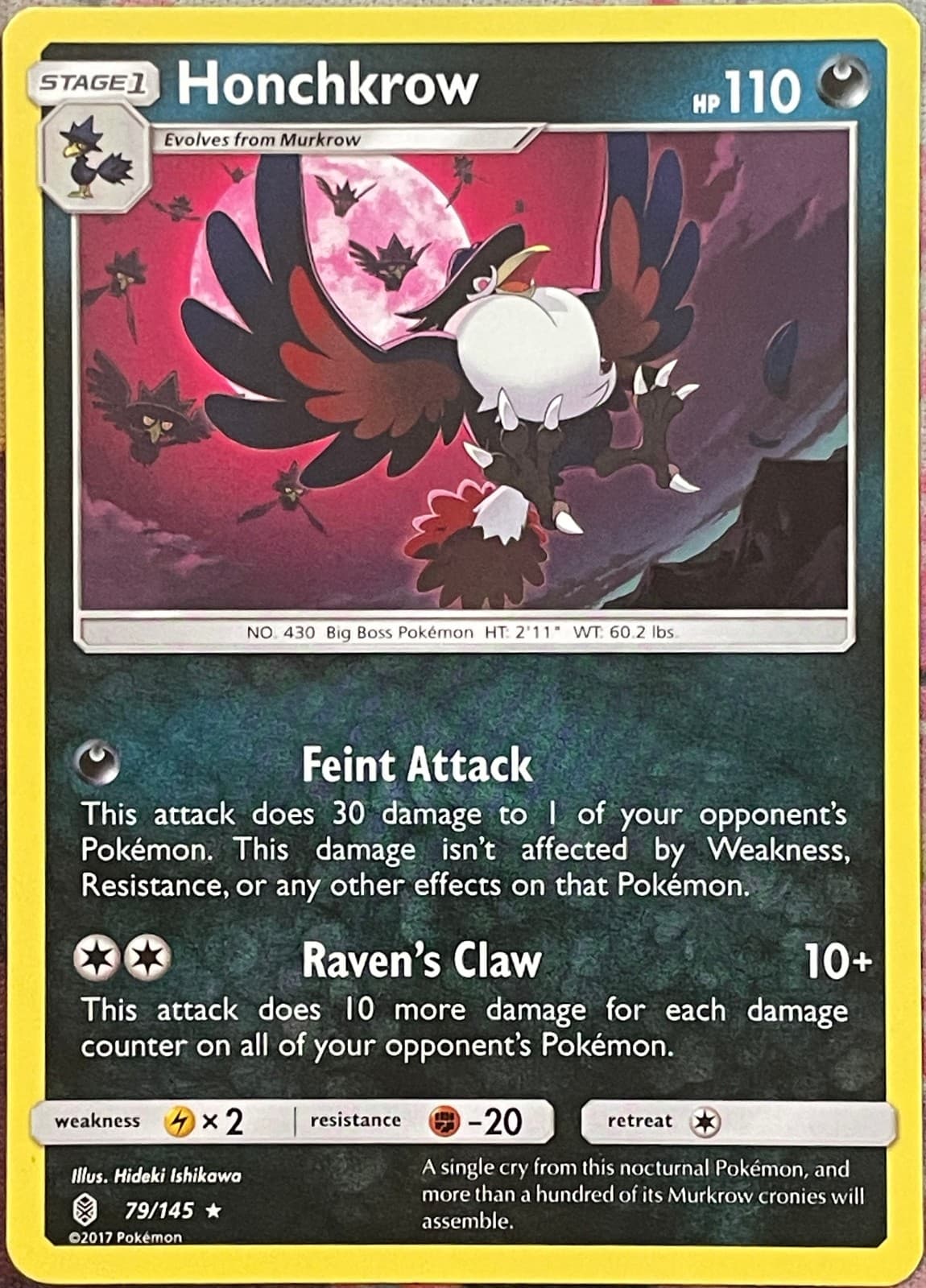 Honchkrow Rare - 79/145 - Guardians Rising Pokemon 2017