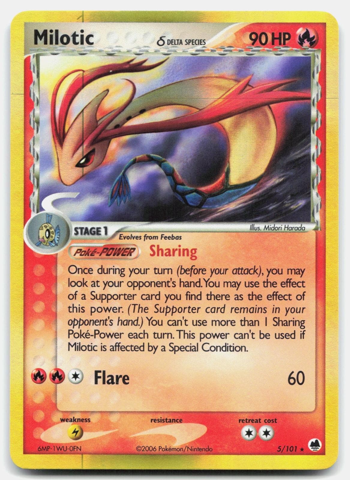 Dragon Frontiers Milotic 5/101 Near Mint Holo Pokemon R Tcg Card