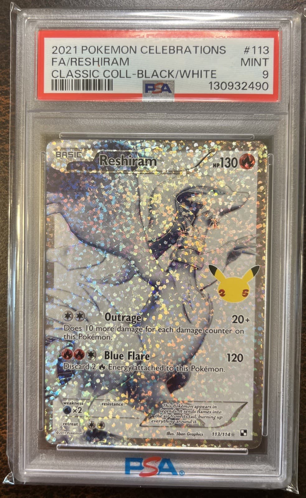2021 Pokemon Celebrations Reshiram Full Art Classic Coll Black/White #113 PSA 9