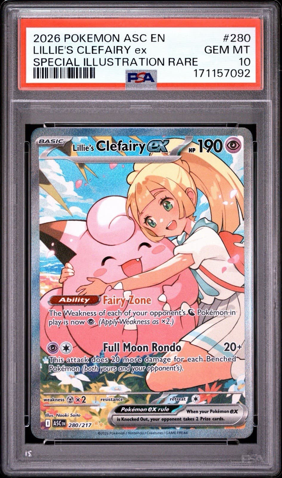 PSA 10 Lillie's Clefairy ex 280/217 Ascended Heroes SIR Pokemon TCG