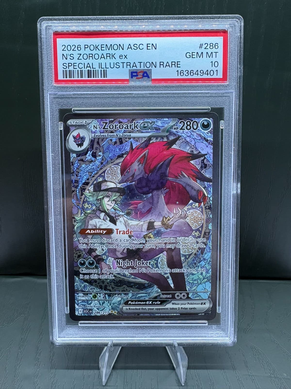 2026 POKEMON ASC EN-ASCENDED HEROES #286 N'S ZOROARK EX PSA 10