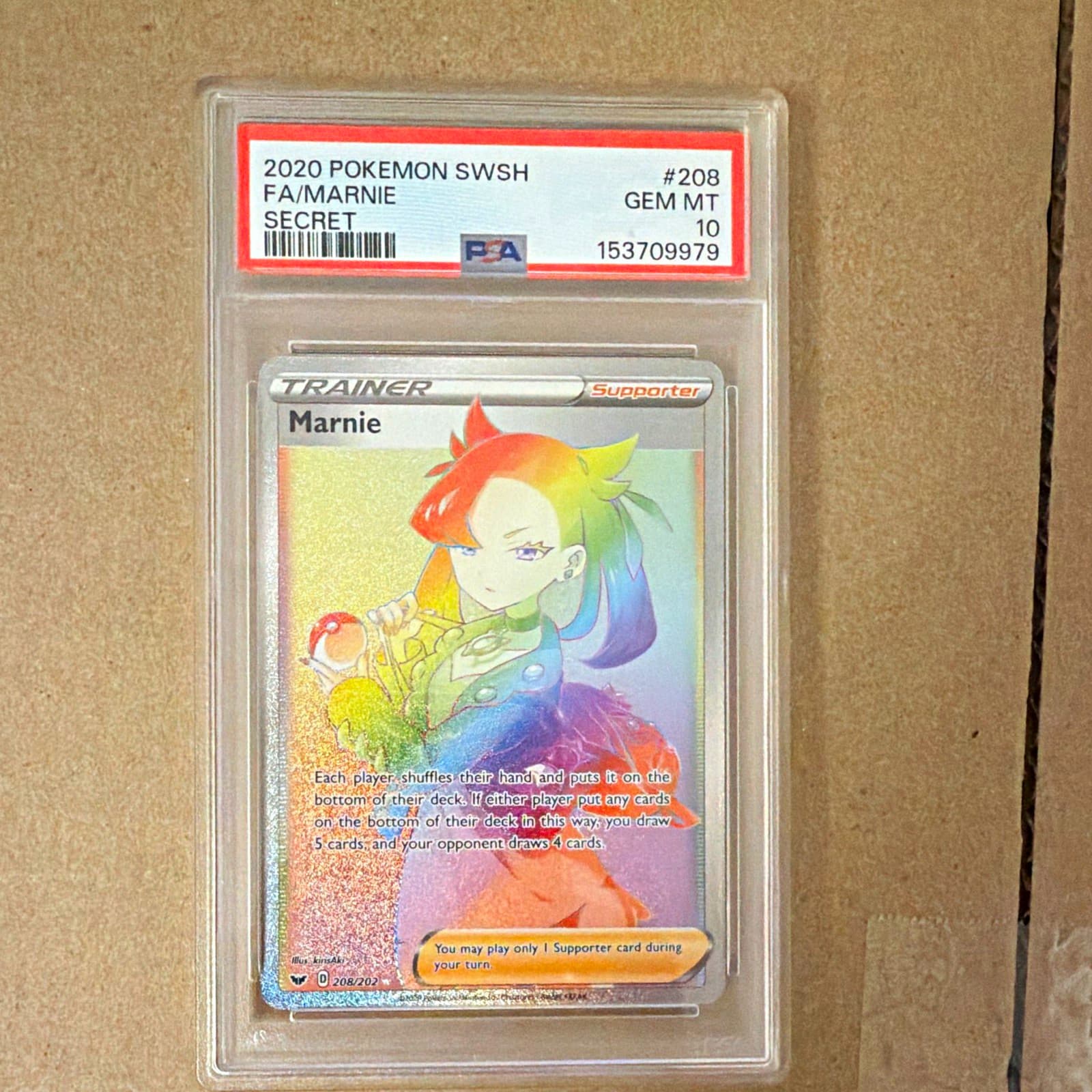 Pokemon TCG Marnie 208/202 Swsh01 Sword & Shield Secret Rare FA Holo PSA 10