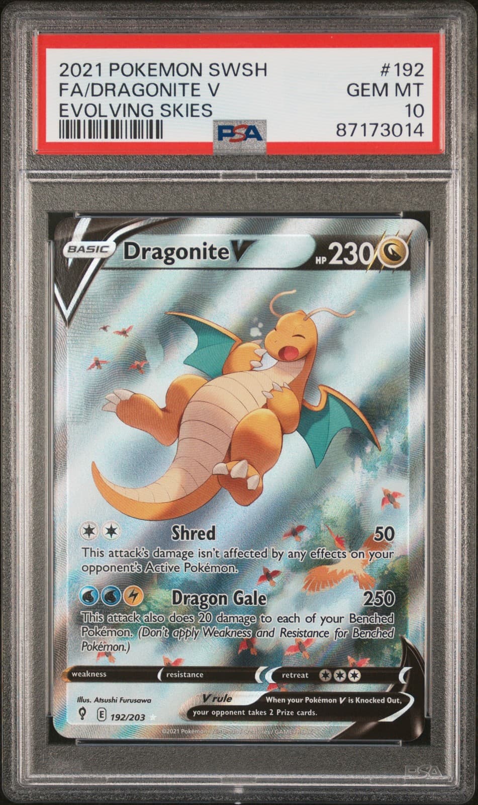2021 POKEMON SWORD & SHIELD EVOLVING SKIES #192 FULL ART/DRAGONITE V PSA 10
