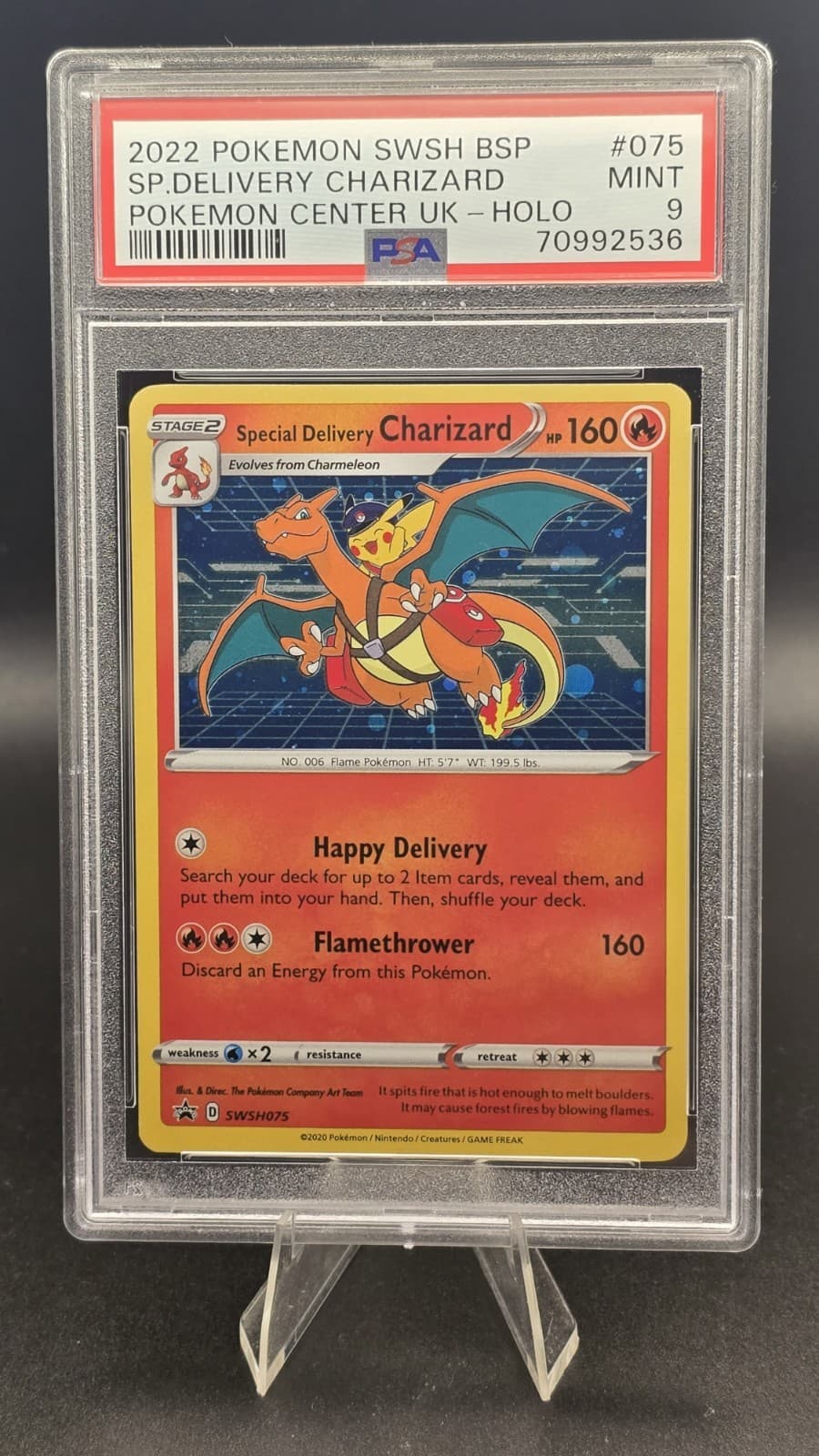 Pokemon TCG Special Delivery Charizard Promo SWSH075 Holo English PSA 9 UK Excl