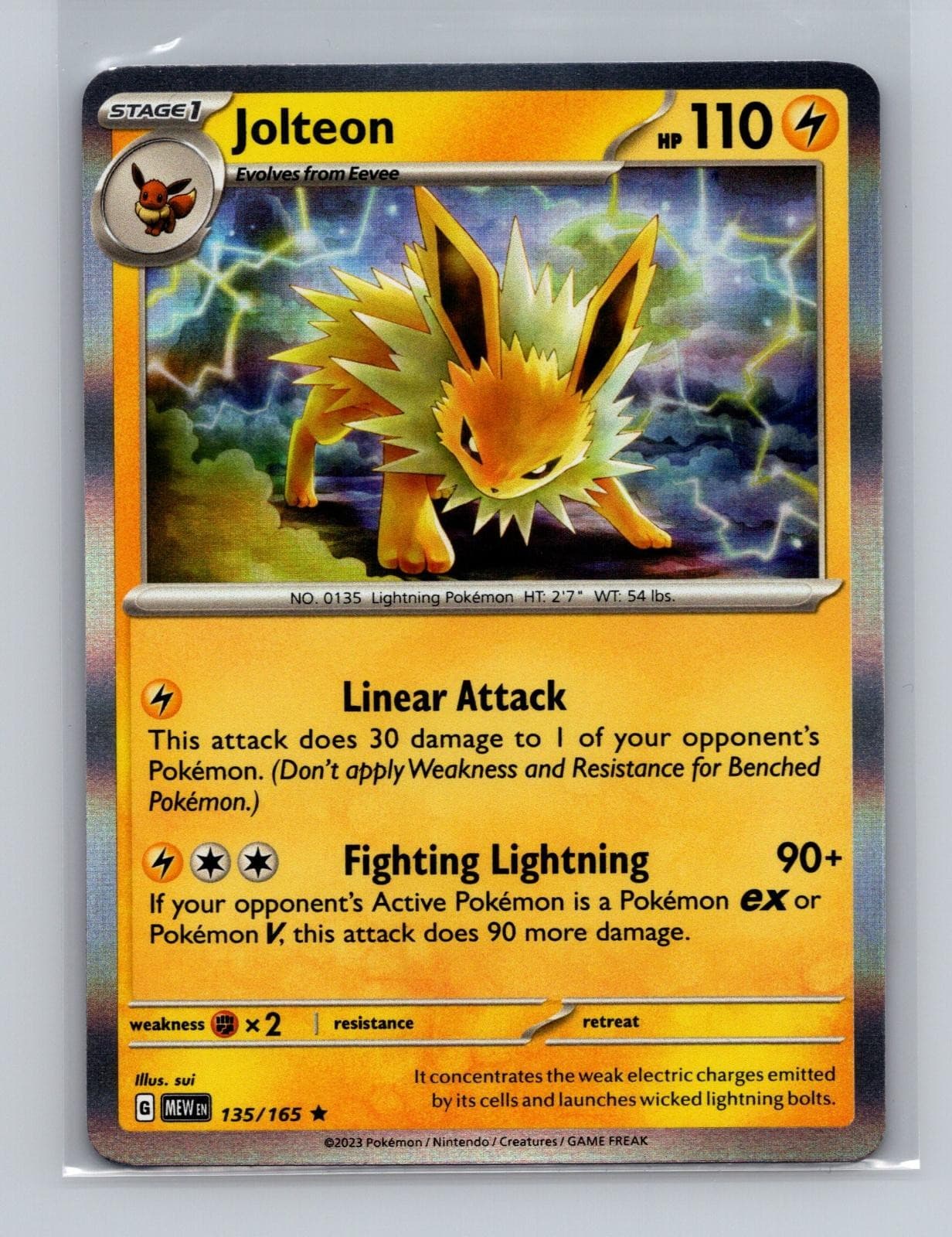 Jolteon 135/165 Rare 151 Pokemon Holo Near Mint