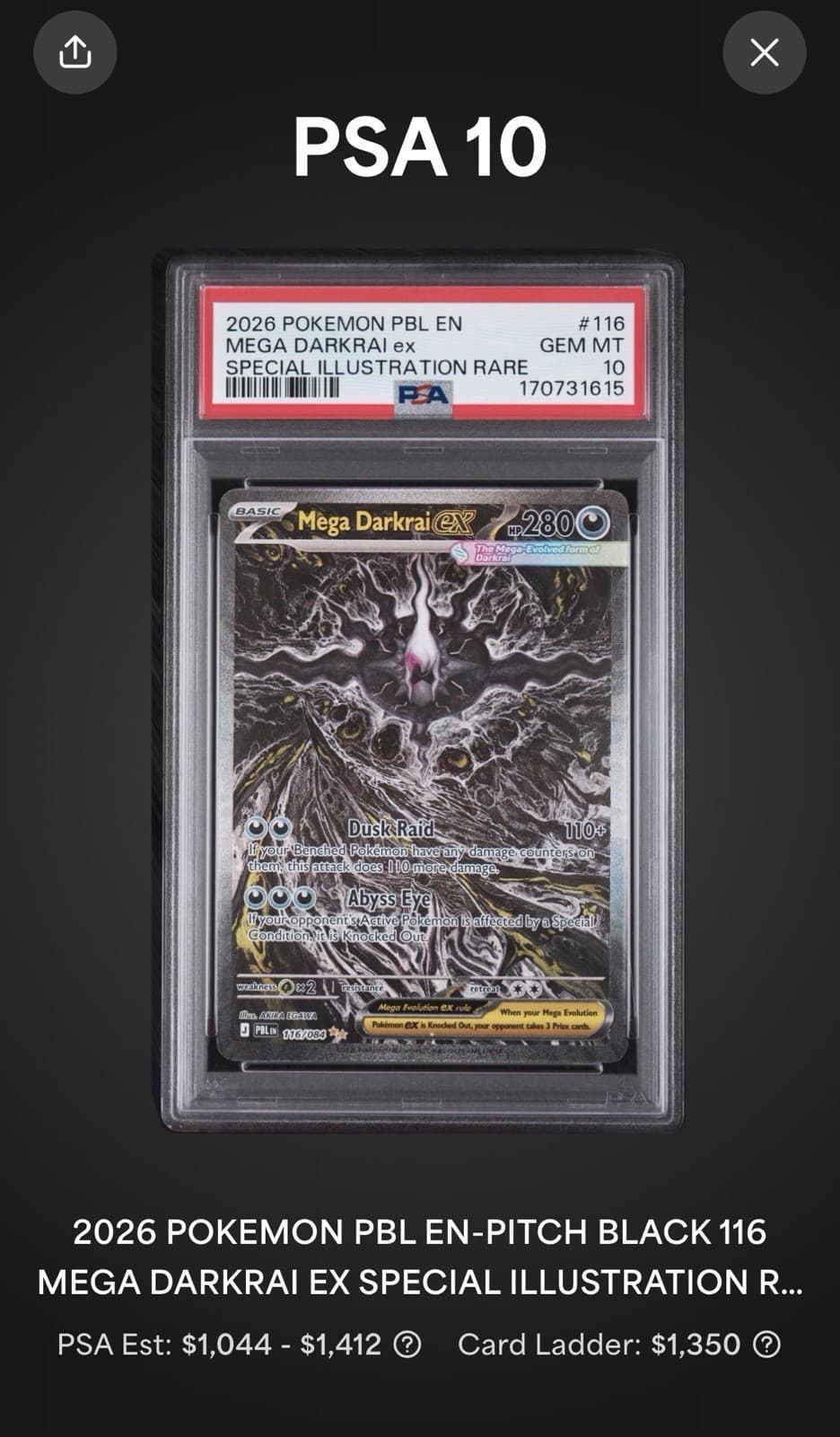 The Pokémon Company Mega Darkrai ex SIR PSA 10 116/084 Me05 Pitch Black EN Holo