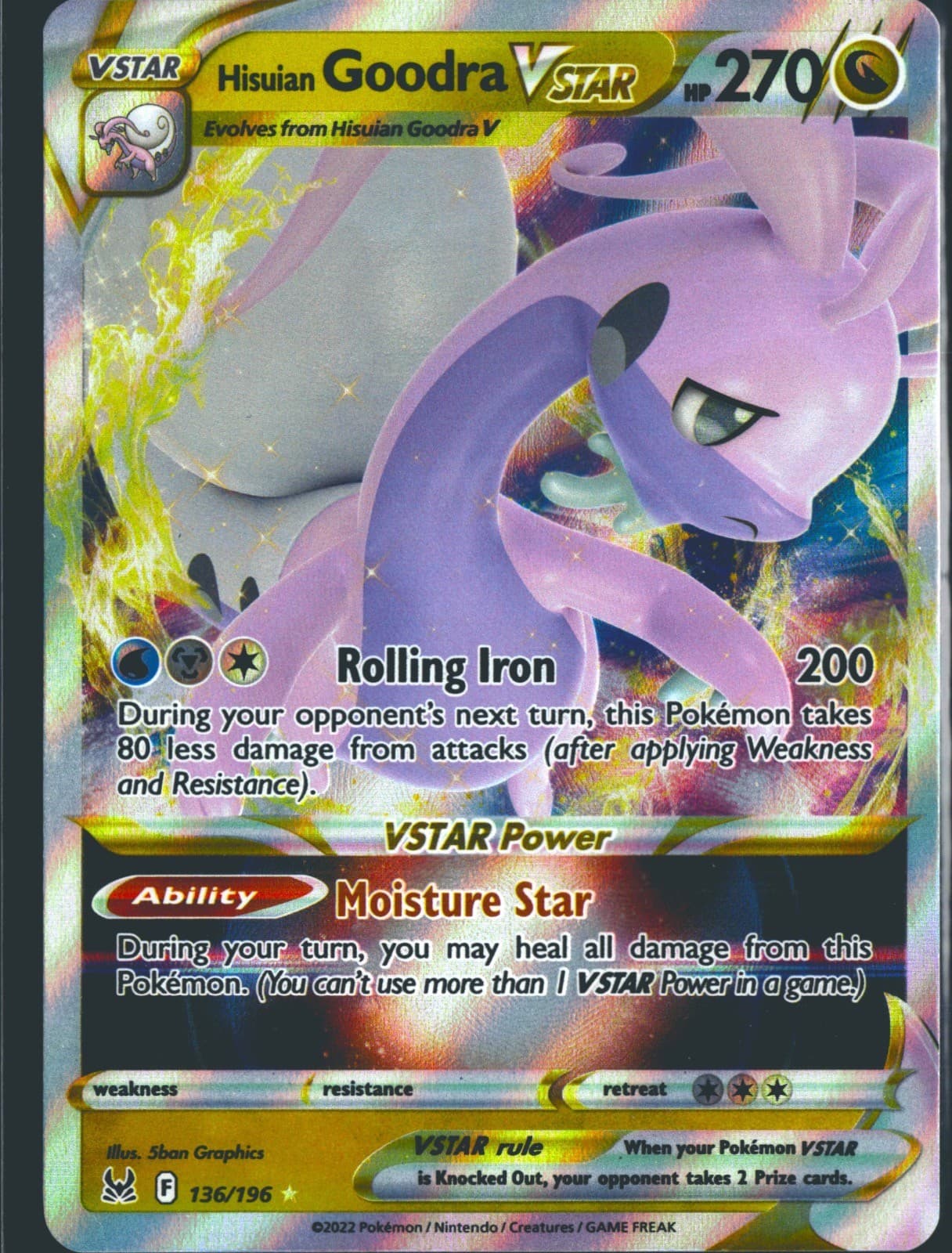 Hisuian Goodra VSTAR 136/196 Holo VSTAR Rare Lost Origin Pokemon Near Mint
