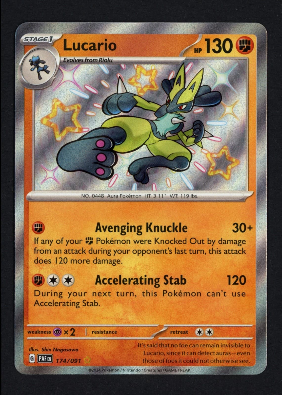 Lucario 174/091 Holofoil SV: Paldean Fates Shiny Rare Pokemon TCG