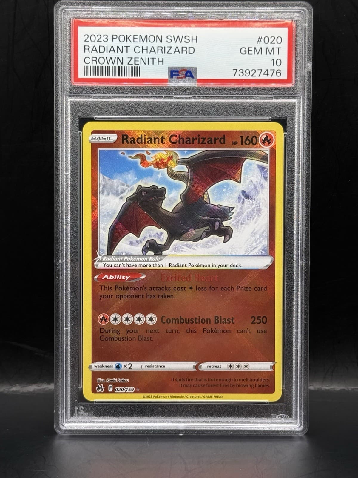 Pokemon TCG Crown Zenith Radiant Charizard 020/159 Holo PSA 10 Graded