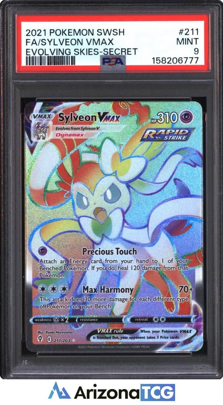 Pokemon 2021 Sylveon VMAX 211/203 Full Art Secret Rare Evolving Skies PSA 9