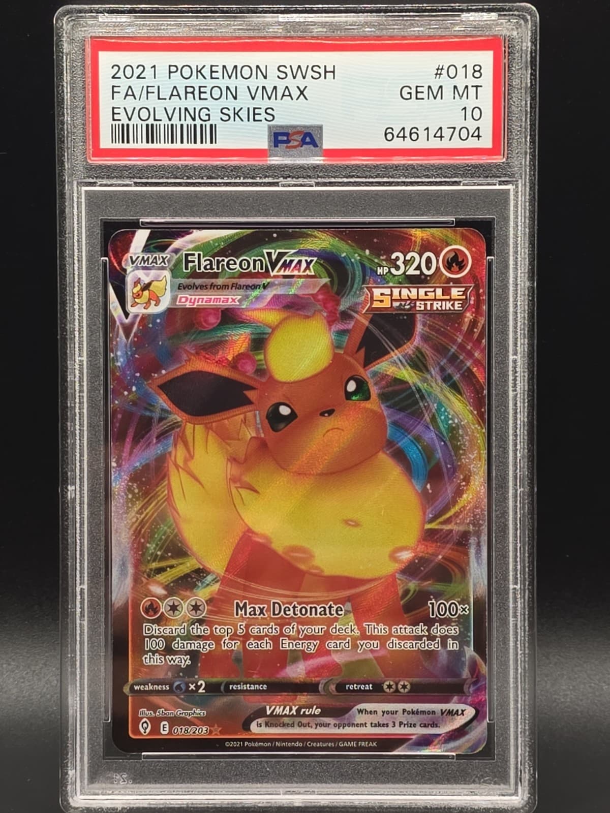 2021 POKEMON SWORD & SHIELD EVOLVING SKIES #018 FULL ART FLAREON VMAX PSA 10