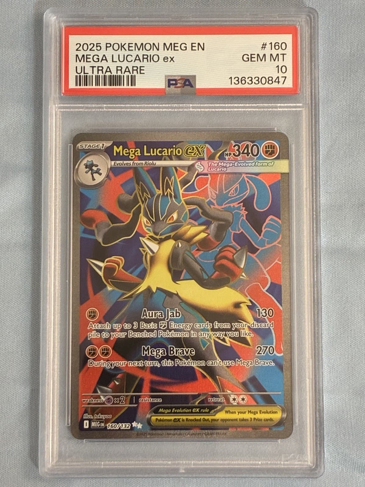 Mega Lucario ex Ultra Rare 160/132 Mega Evolution PSA 10 gem Mt