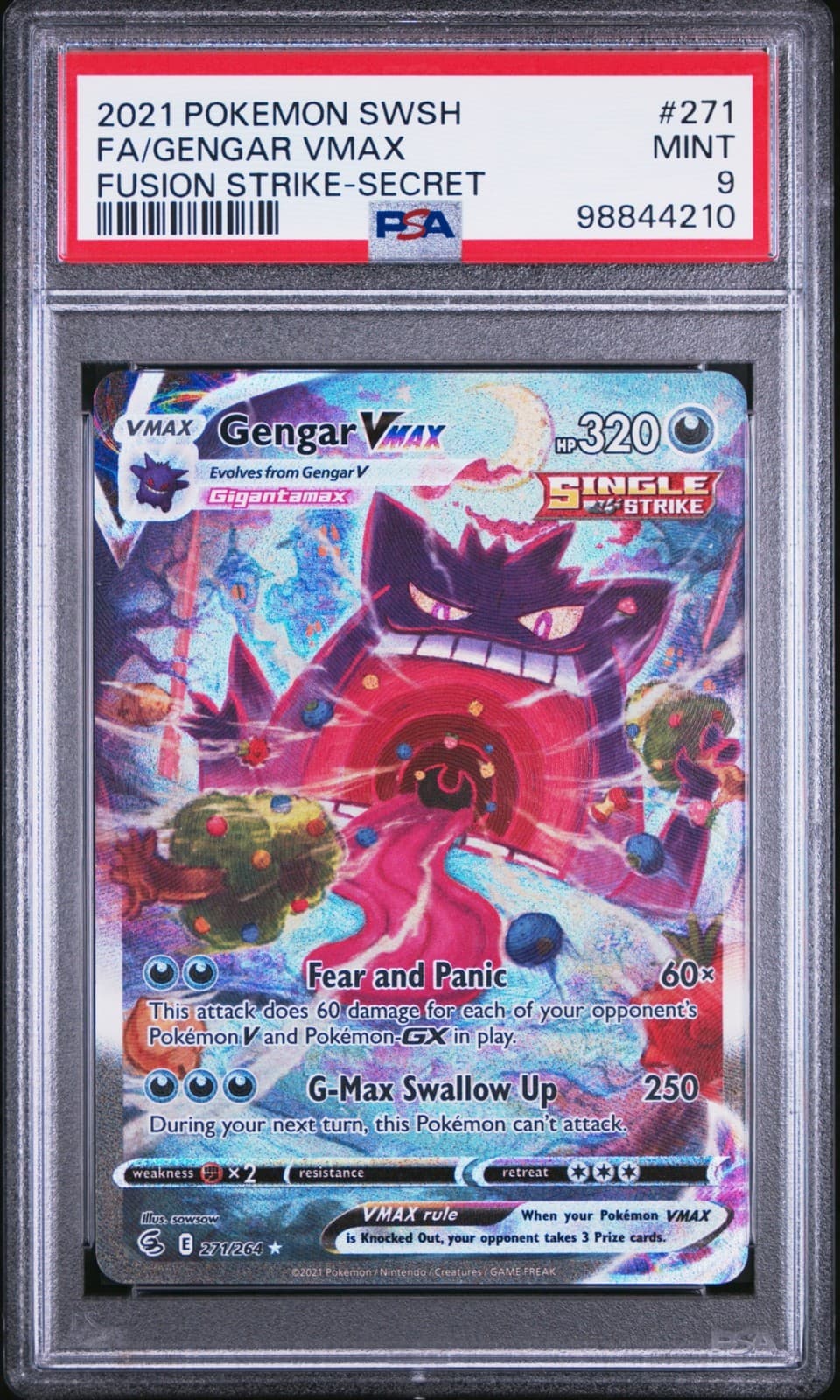 Pokemon TCG Gengar Vmax 271/264 Fusion Strike Alternate Art Rare PSA 9