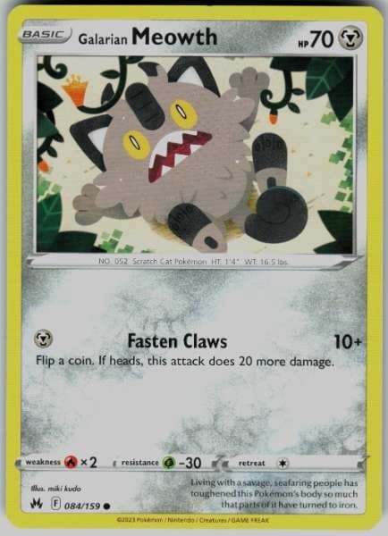 Galarian Meowth 084/159 Crown Zenith Common NM Pokemon TCG