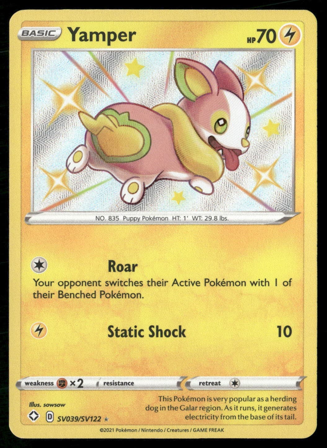Yamper SV039/SV122 Shiny Rare Shining Fates Shiny Vault Pokemon Holo NM/M
