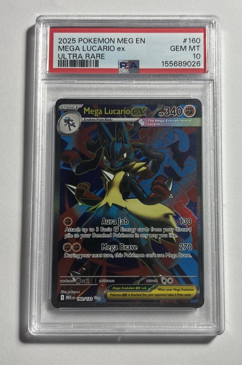 Mega Lucario ex 160/132 Me01: Mega Evolution Holo PSA 10 GEM MT
