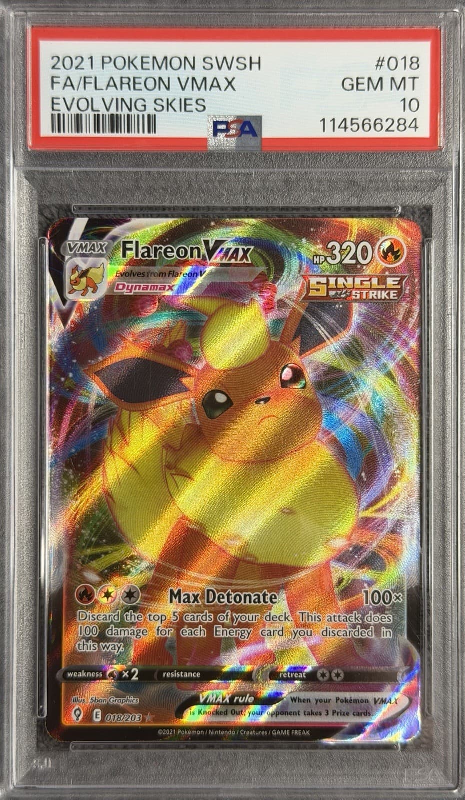 2021 POKEMON SWORD & SHIELD EVOLVING SKIES #018 FULL ART/FLAREON VMAX PSA 10