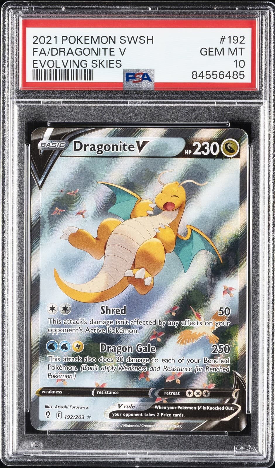 2021 POKEMON SWORD & SHIELD EVOLVING SKIES #192 FULL ART/DRAGONITE V PSA 10