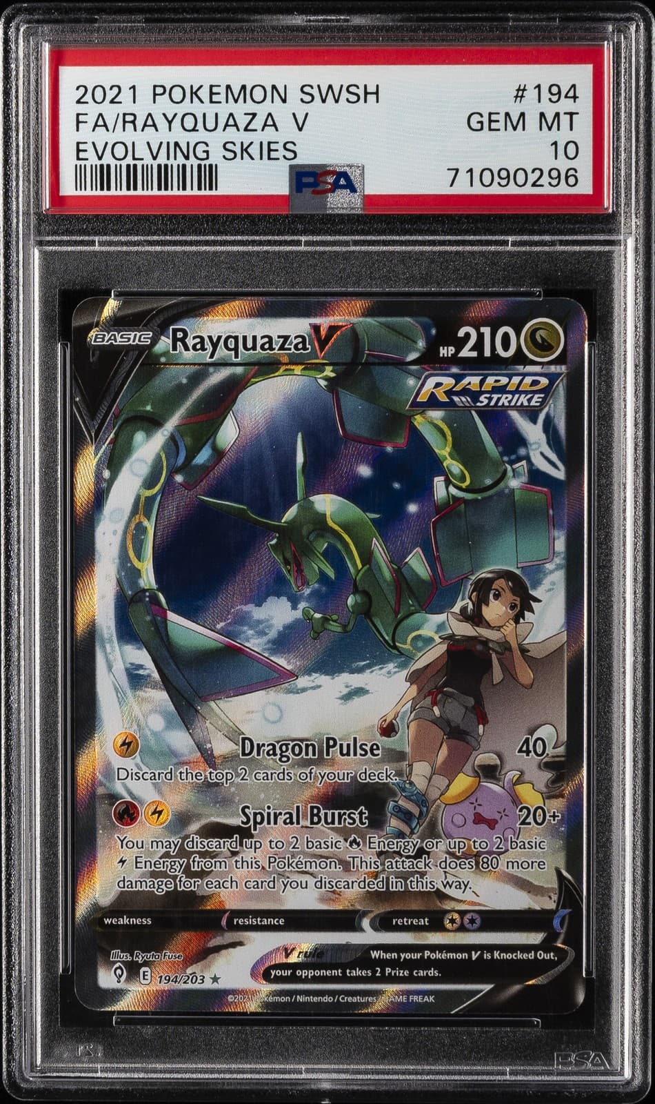 2021 POKEMON SWORD & SHIELD EVOLVING SKIES #194 FULL ART/RAYQUAZA V PSA 10