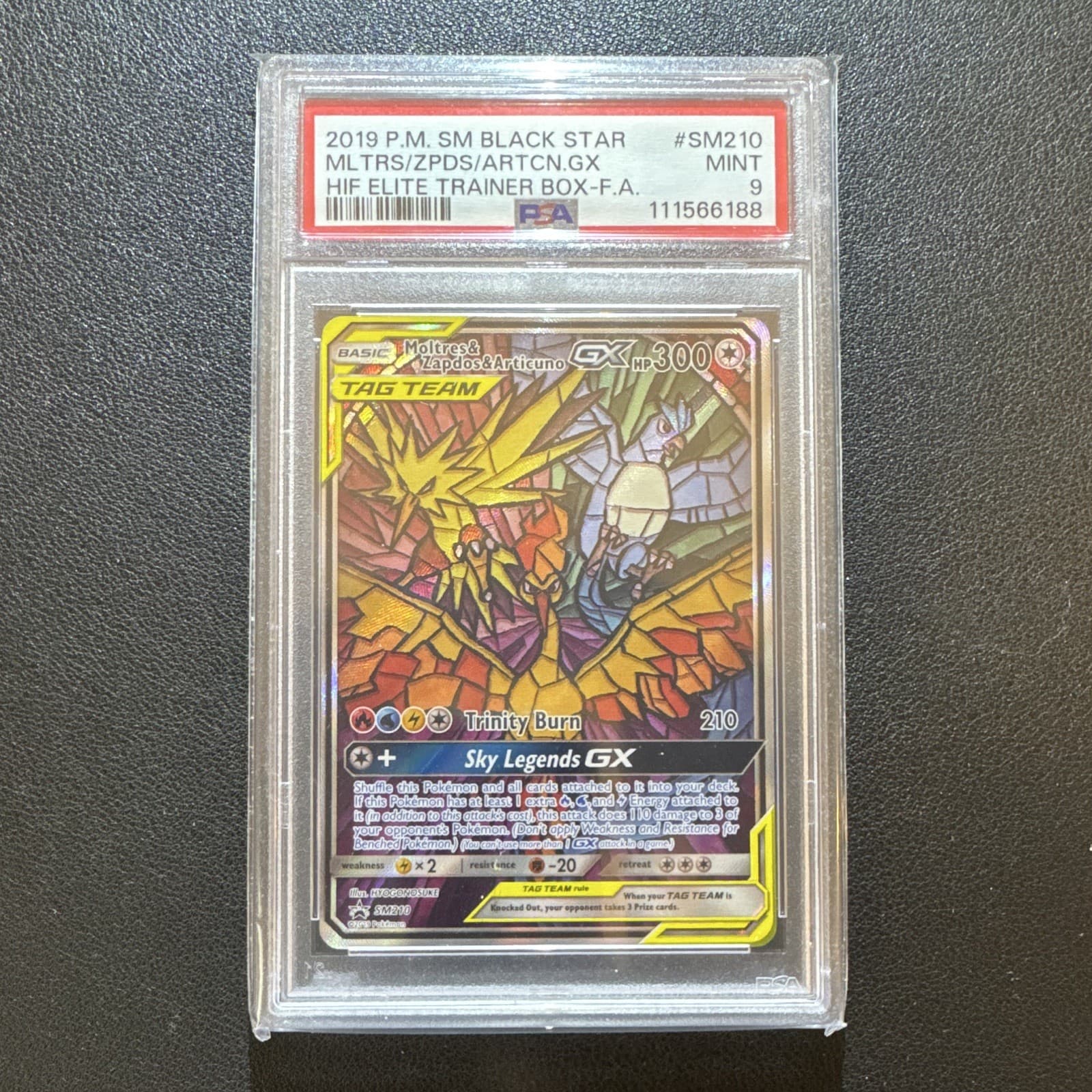 The Pokémon Company Moltres & Zapdos & Articuno GX SM210 TAG TEAM FA Holo PSA 9