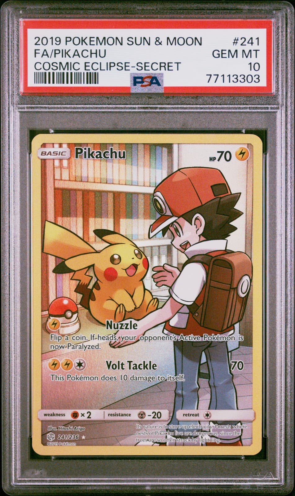 2019 POKEMON SUN & MOON COSMIC ECLIPSE SECRET #241 FULL ART/PIKACHU PSA 10