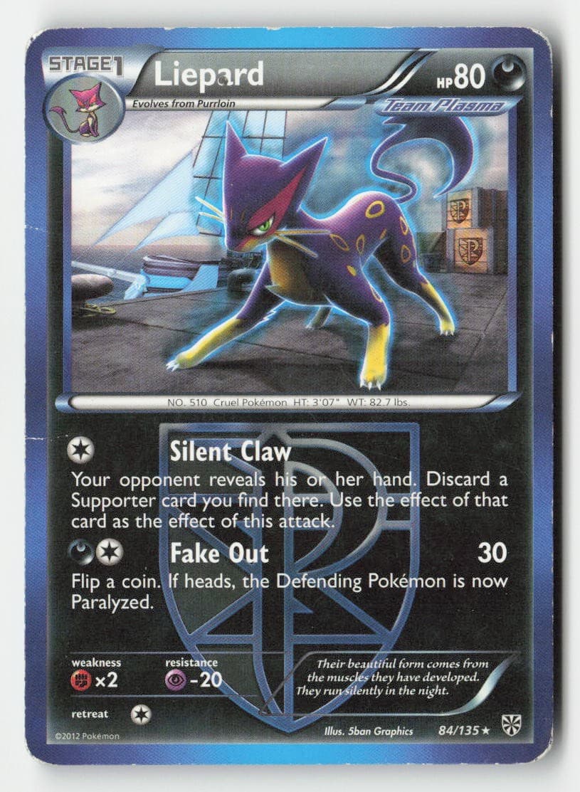 Liepard 84/135 Rare Plasma Storm Pokemon Moderately Played