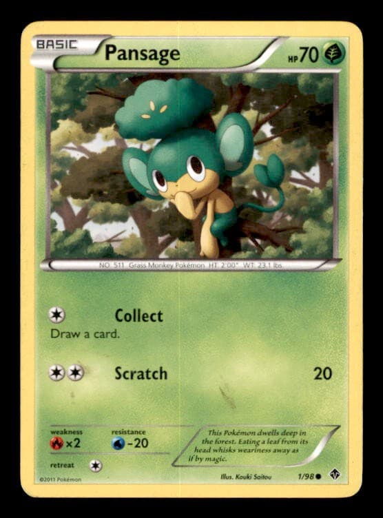 Pansage 1/98 Common Emerging Powers Pokemon Moderately Played