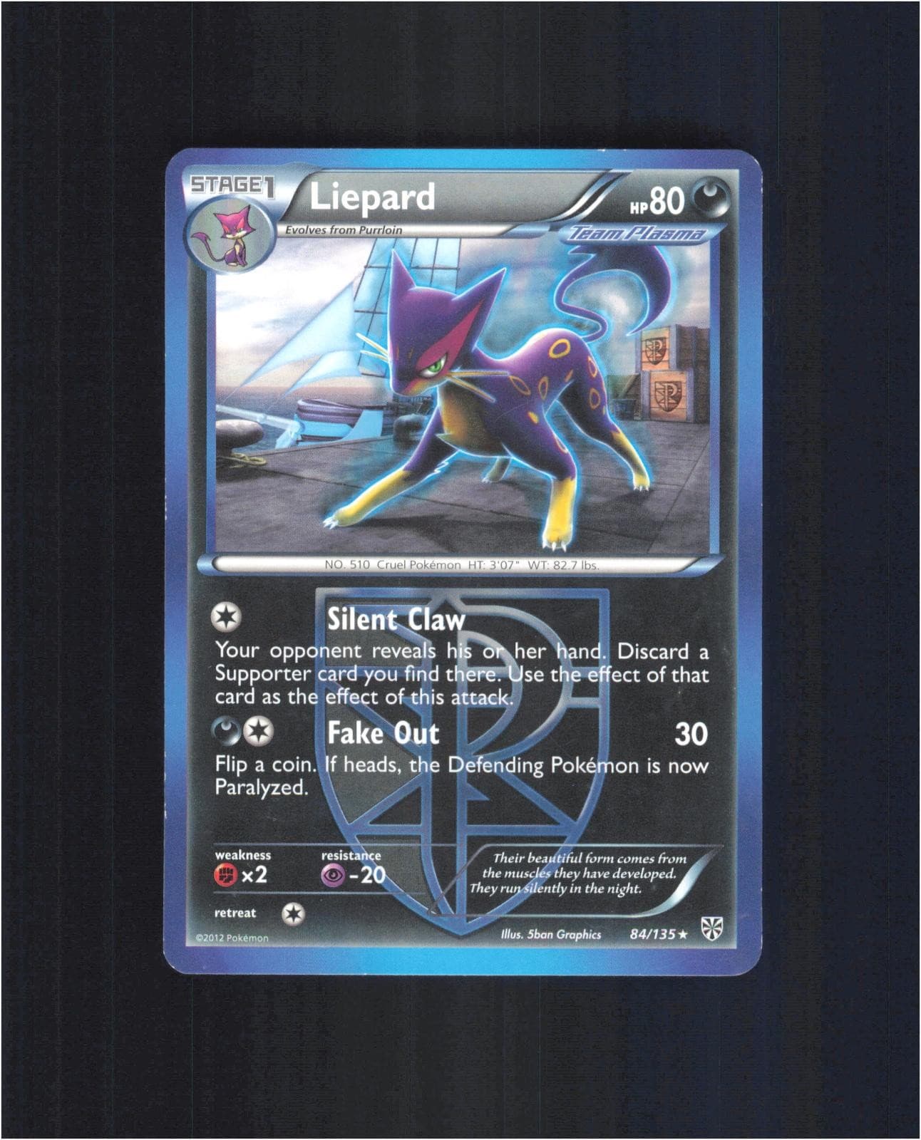 Liepard 84/135 Rare Plasma Storm Pokemon Lightly Played