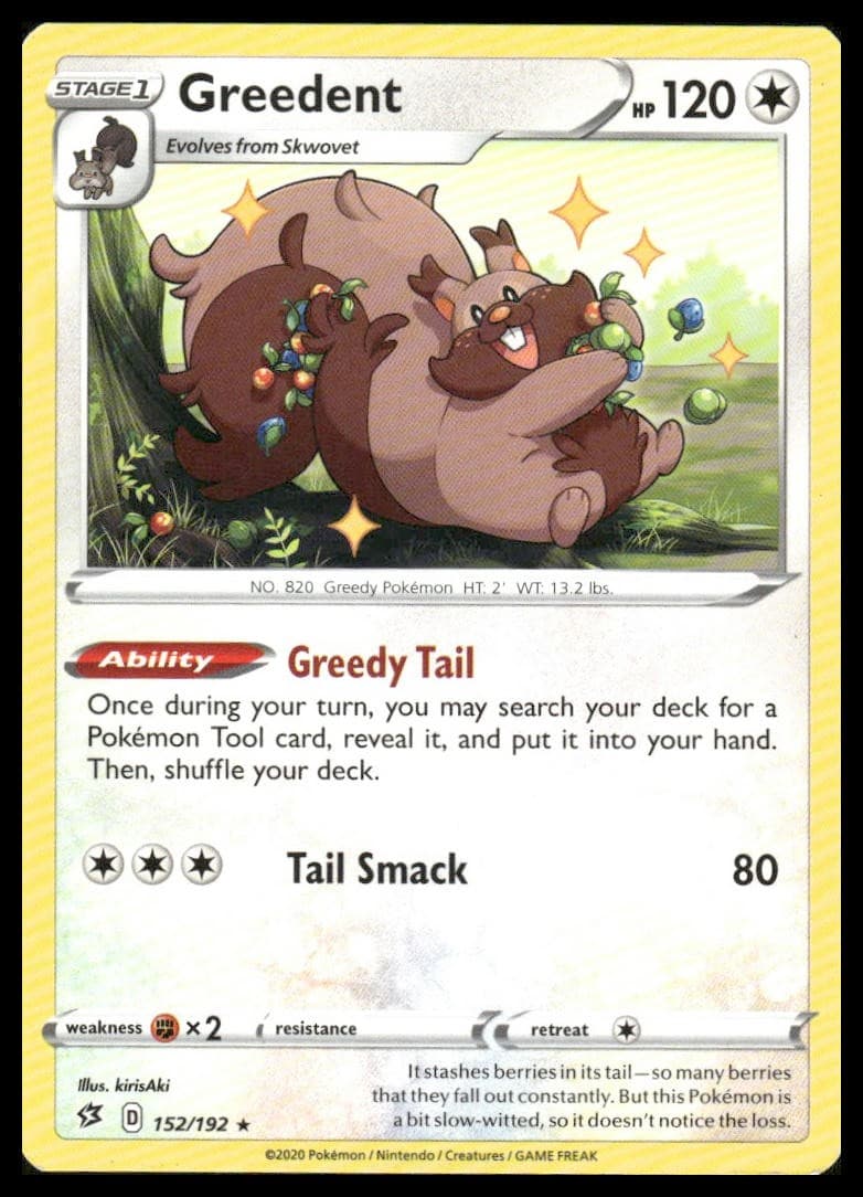 Greedent 152/192 Rare Rebel Clash Pokemon Lightly Played