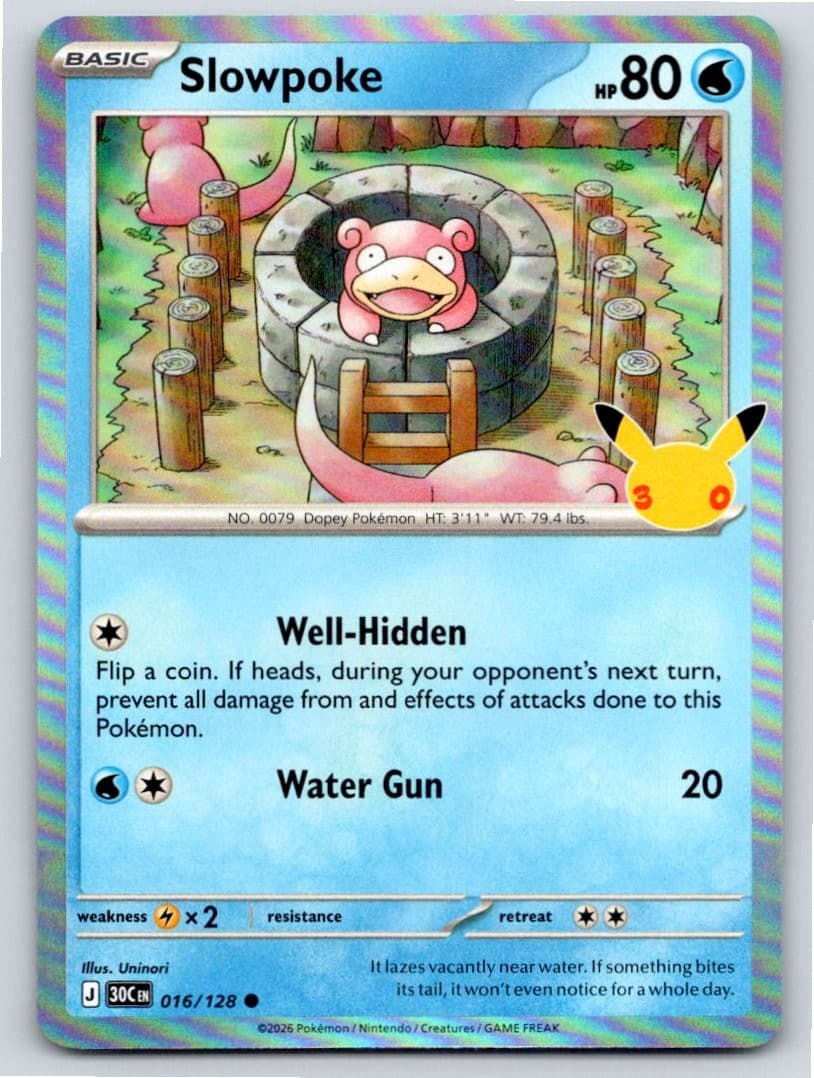 2026 POKEMON ME: 30TH CELEBRATION SLOWPOKE 016/128 HOLO C NM A103049 FREE S&H