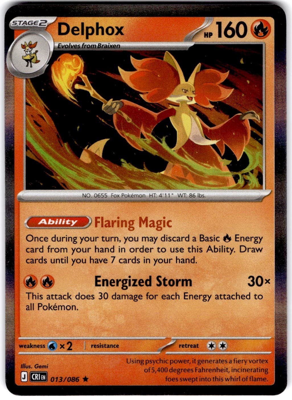 Pokemon Delphox Chaos Rising 13/86 Normal Holo Near Mint English