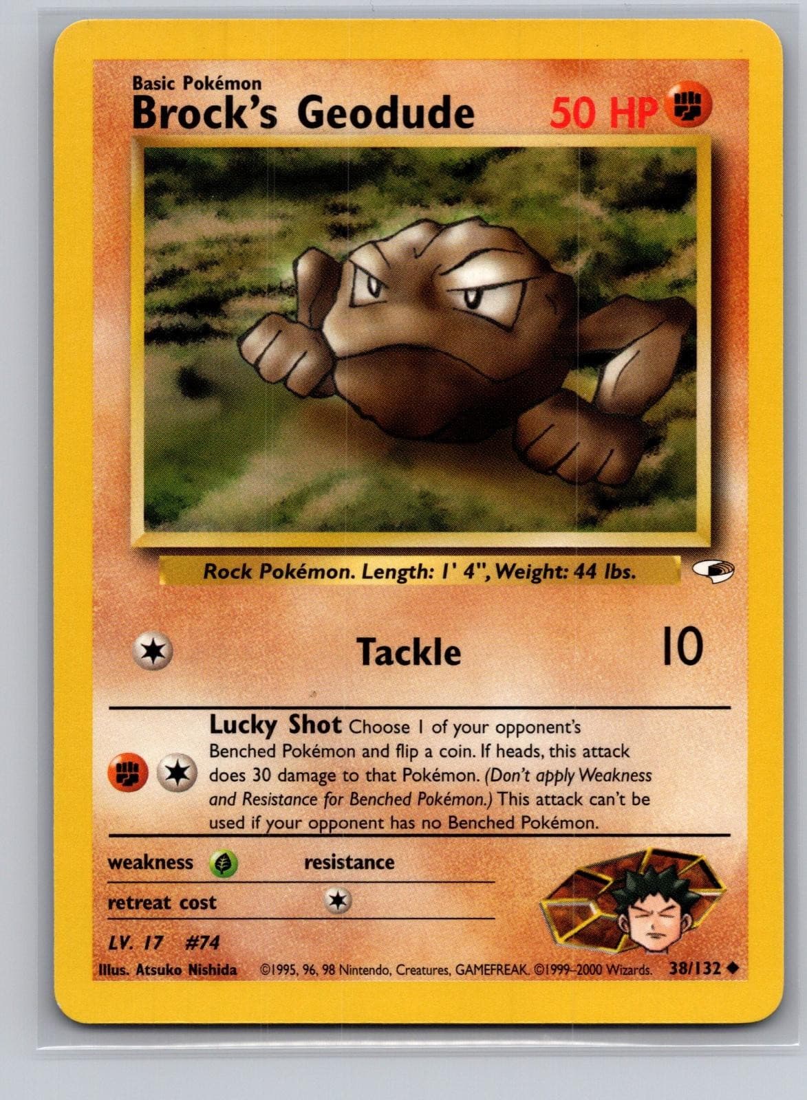 Brock's Geodude 38/132 Uncommon Gym Heroes Pokemon Unlimited LP Atsuko Nishida