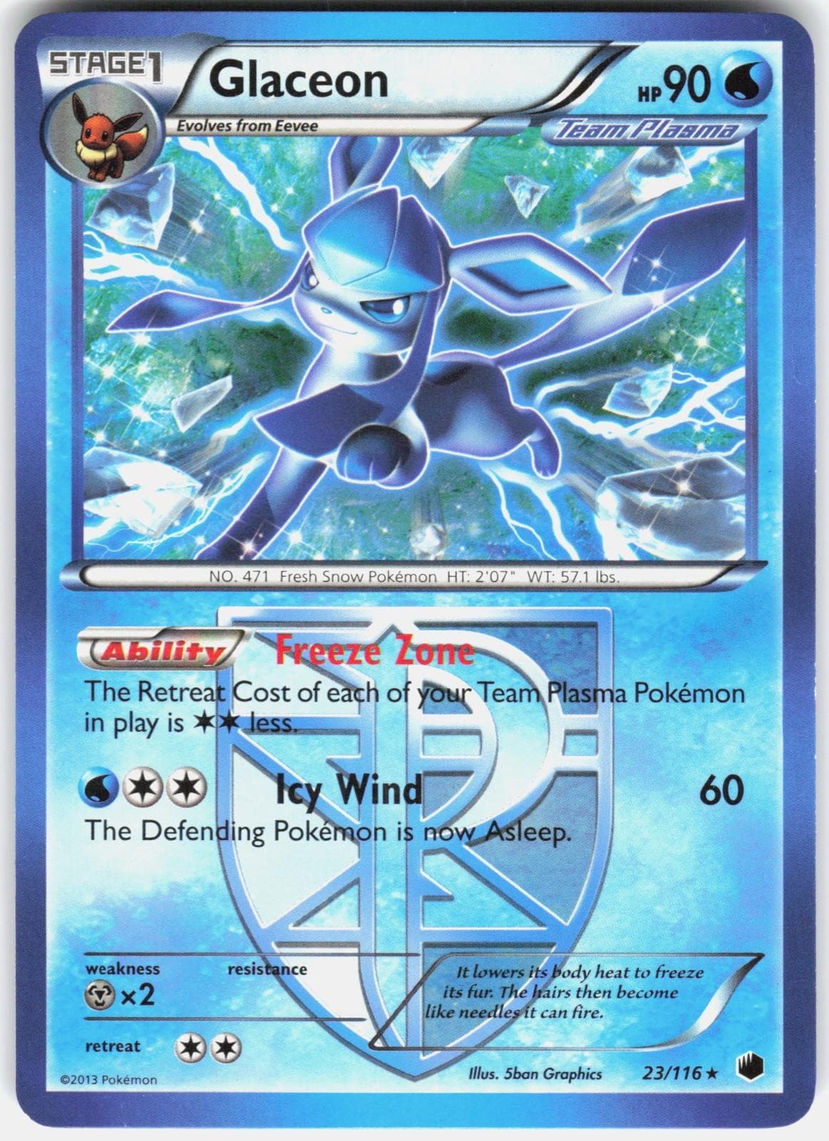 Glaceon 23/116 Rare Plasma Freeze Pokemon Moderately Played