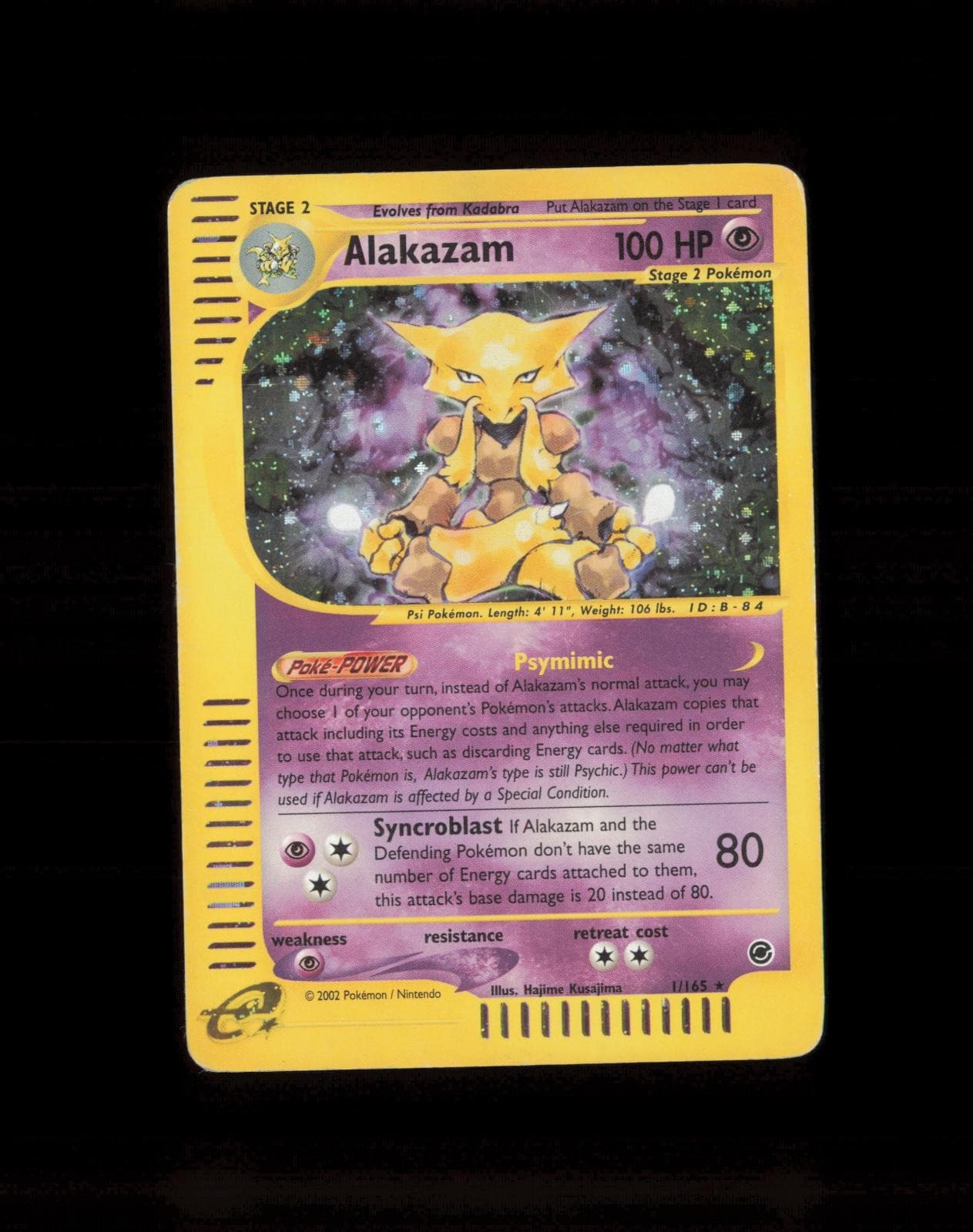 2002 Pokemon Expedition Base Set Alakazam 1/165 Holo MP-