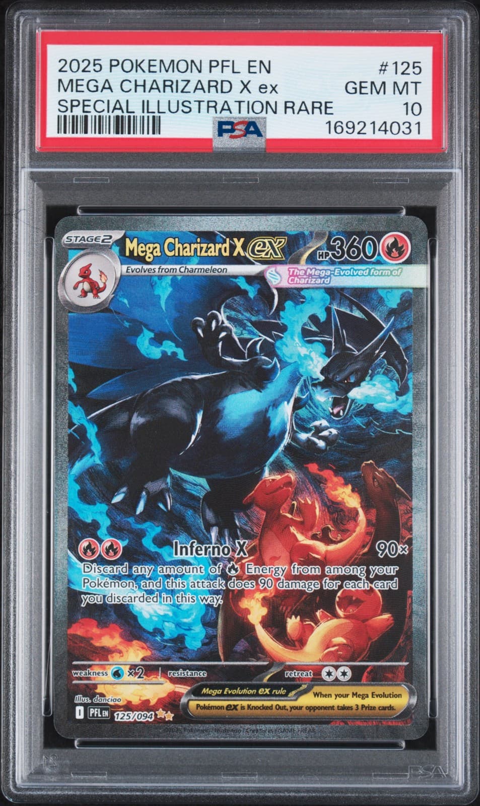 2025 POKEMON PFL EN-PHANTASMAL FLAMES #125 MEGA CHARIZARD X EX PSA 10