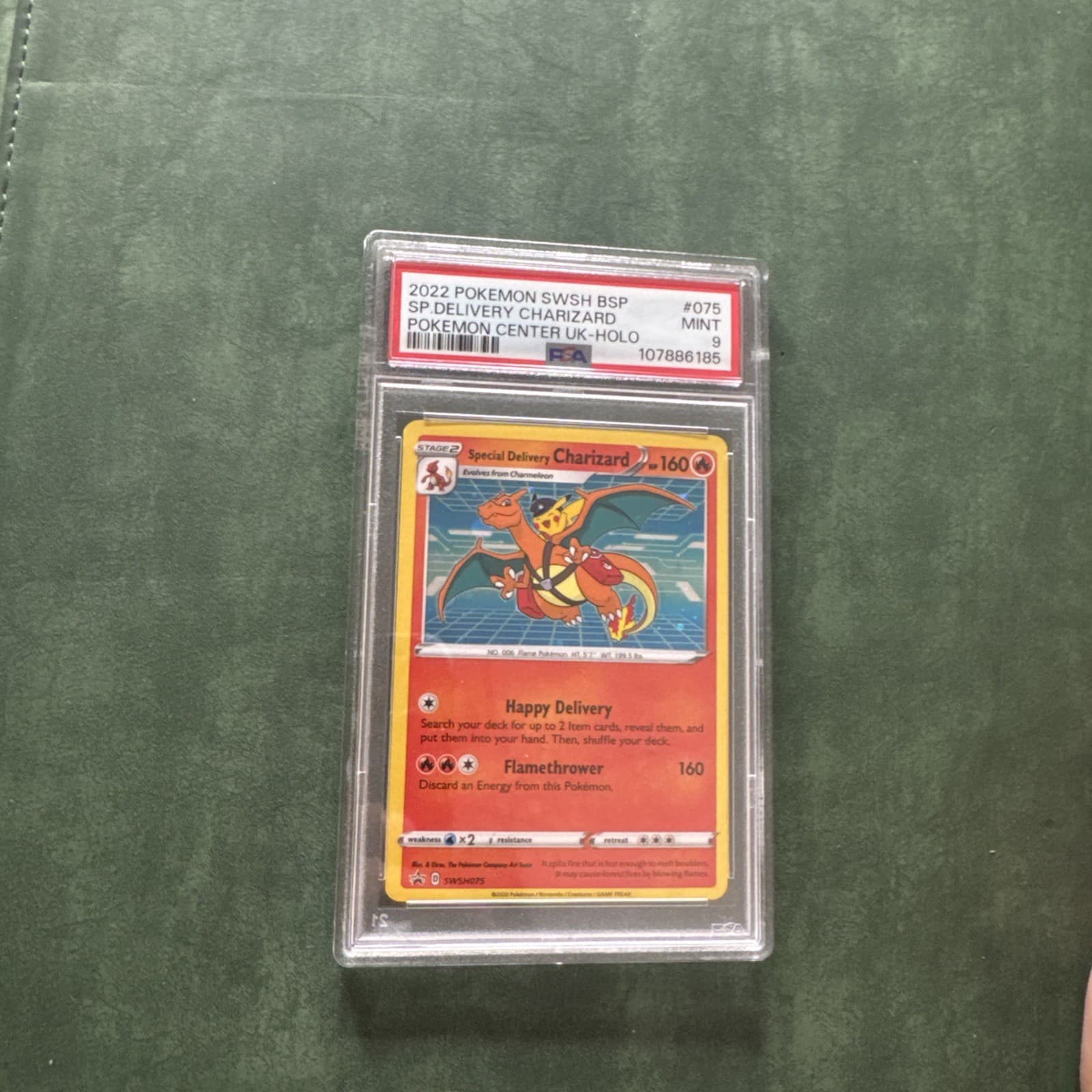 SPECIAL DELIVERY CHARIZARD 2022 POKEMON CENTER UK HOLO BSP #SWSH075 PSA 9 Q0895