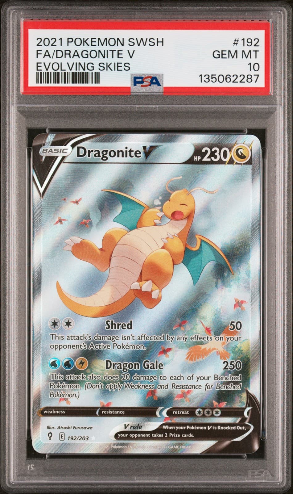2021 POKEMON SWORD & SHIELD EVOLVING SKIES #192 FULL ART/DRAGONITE V PSA 10
