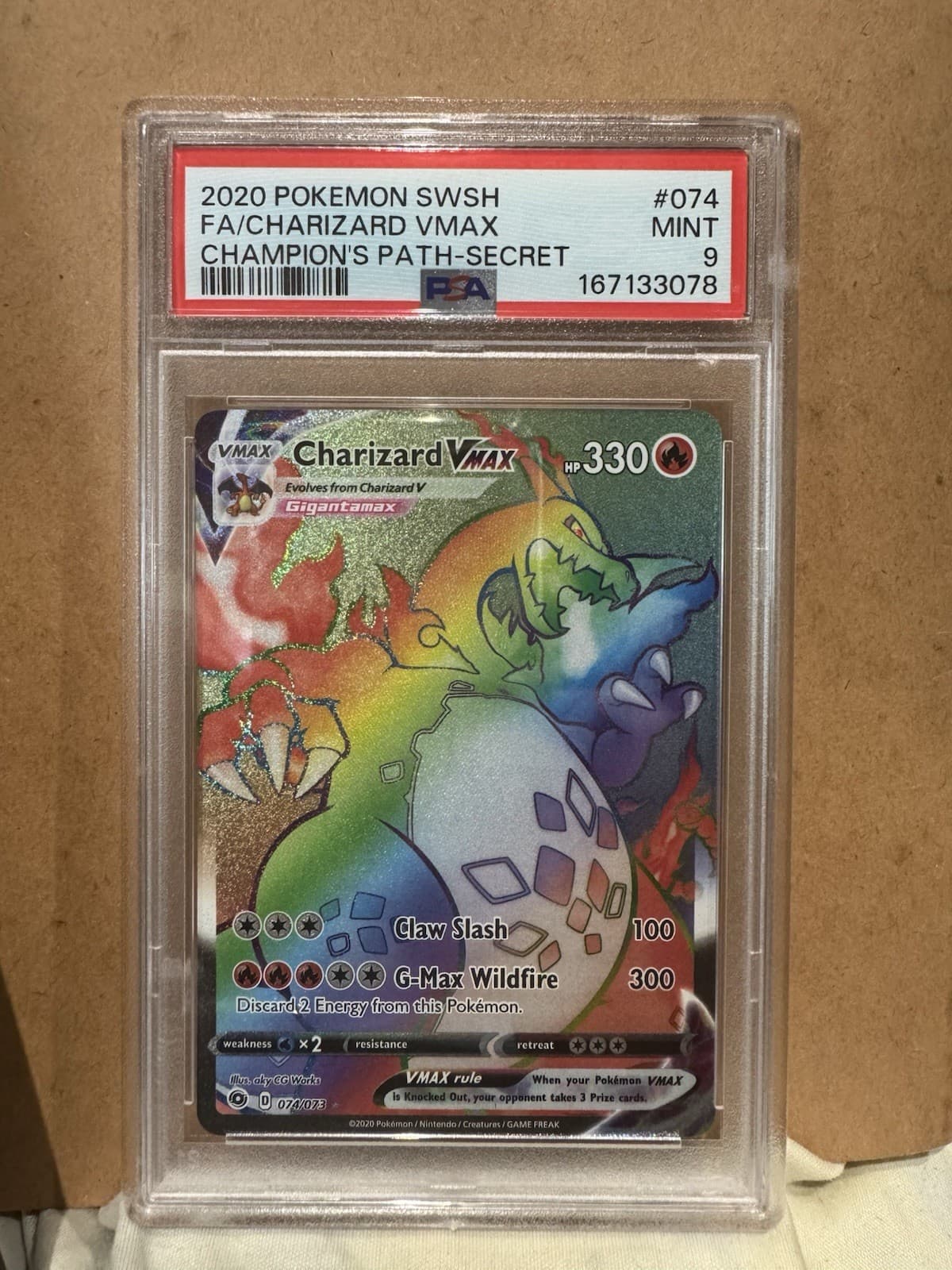Charizard VMAX Secret Rare Holo Full Art 074/073 Champions Path PSA 9
