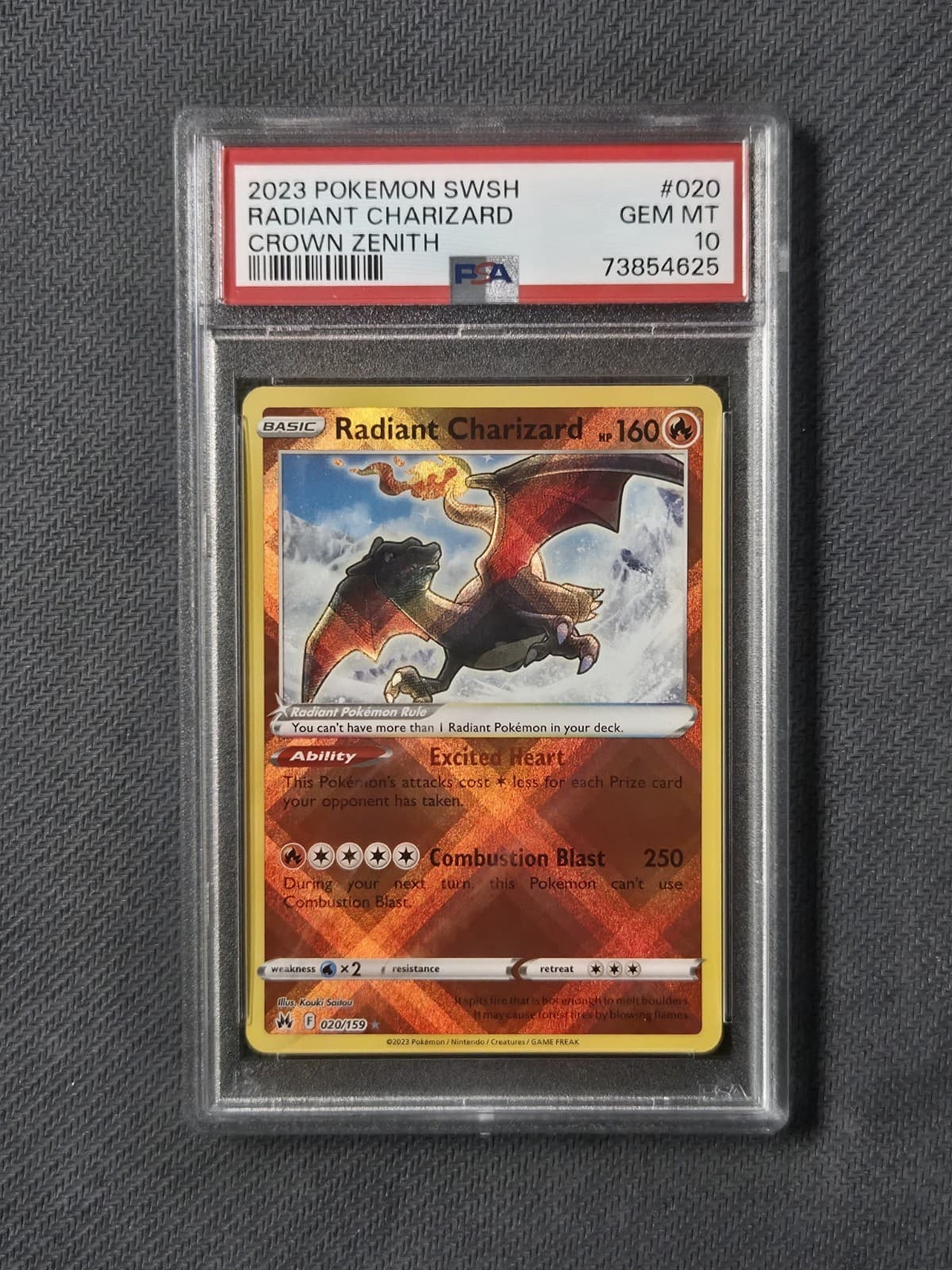 2023 POKEMON SWORD & SHIELD CROWN ZENITH #020 RADIANT CHARIZARD PSA 10