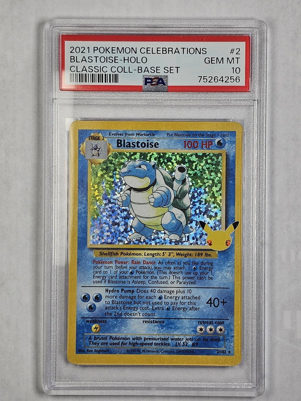 Blastoise 2/102 Celebrations: Classic Collection Holo PSA 10