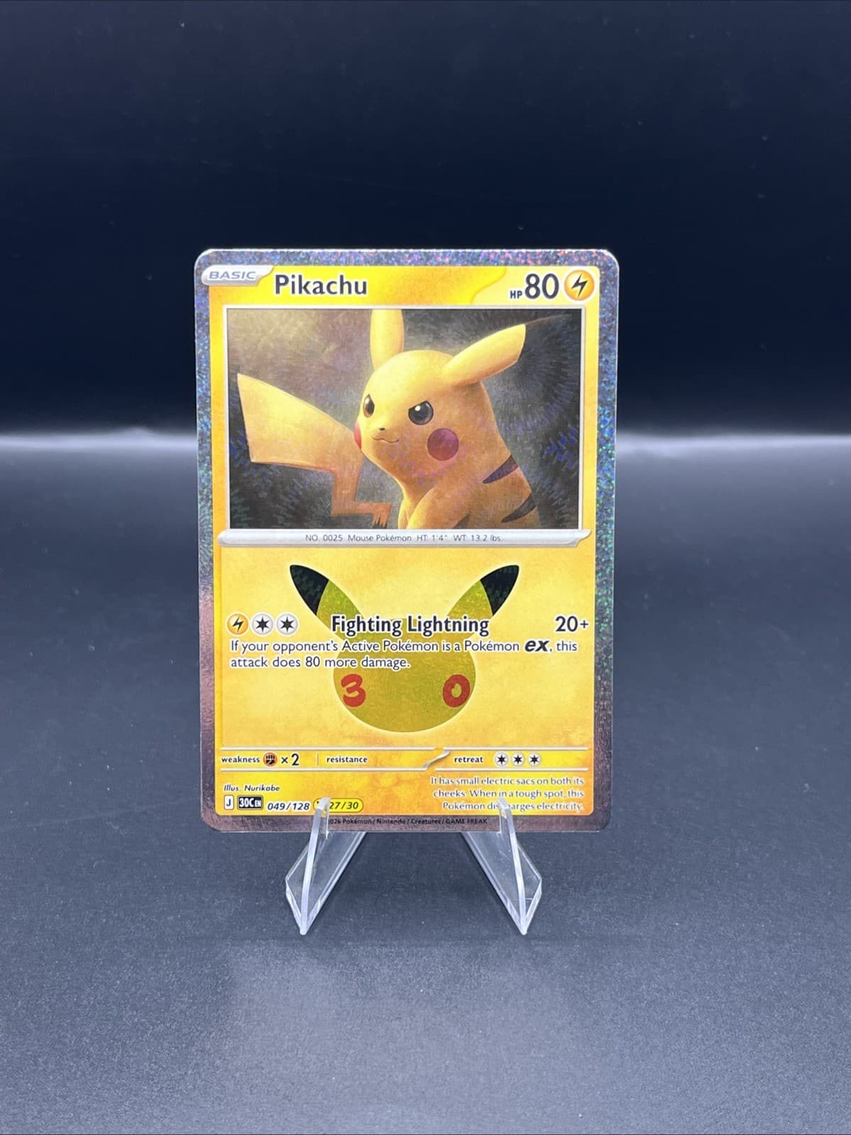 Pokemon 30th Anniversary Pikachu 49/128 Pikachu Number 27/30