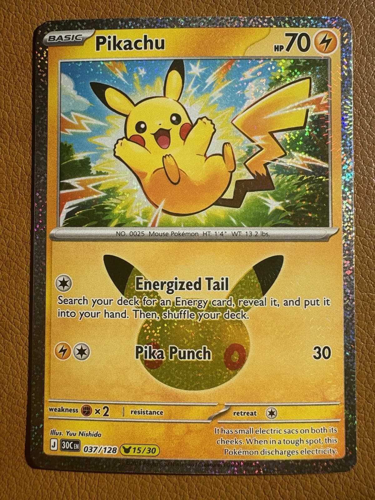 Pikachu 037/128 15/30 30th Celebration Pokemon TCG English Holo 30th Anniversary