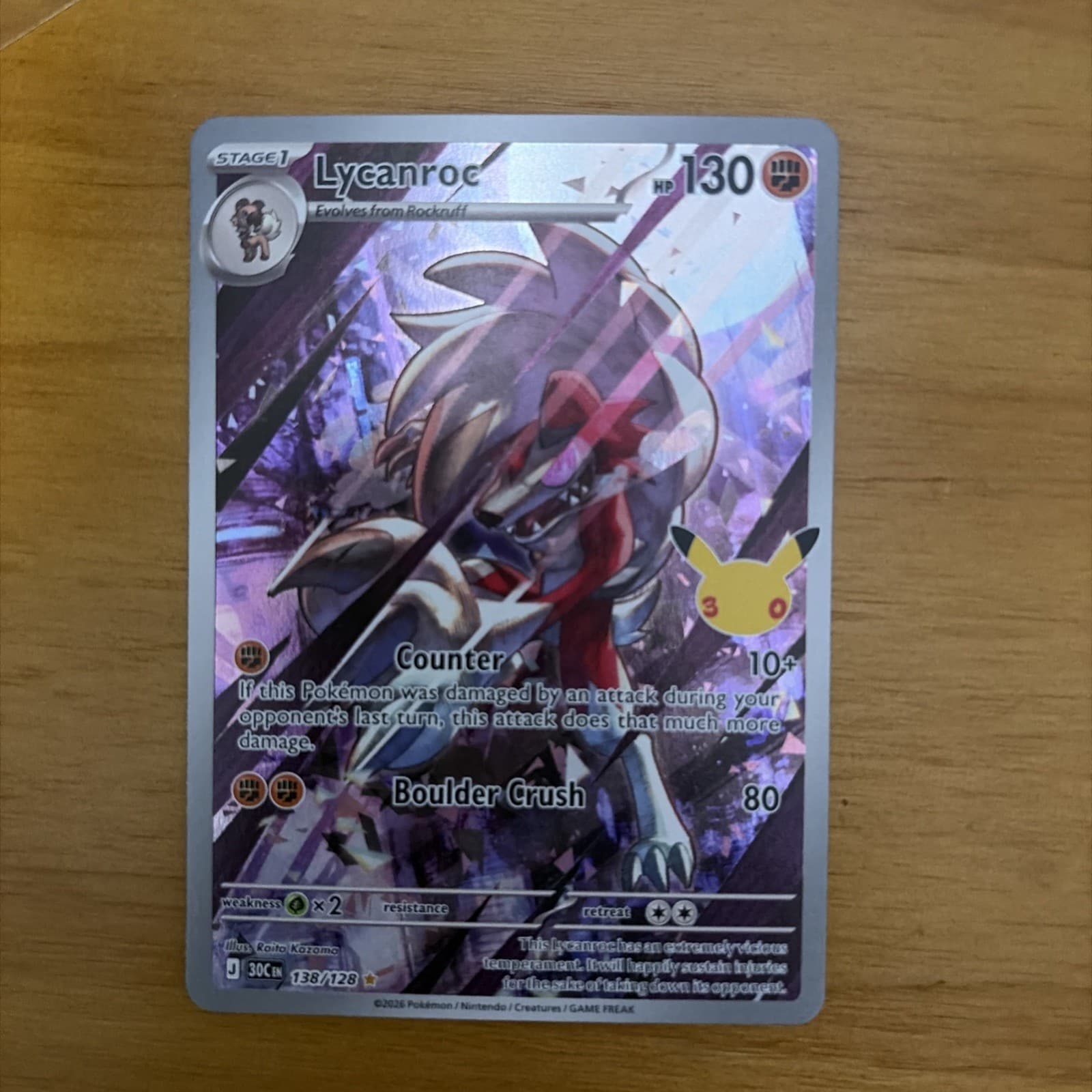 Lycanroc 138/128 30th Celebration Anniversary Holo Illustration Rare Pokemon