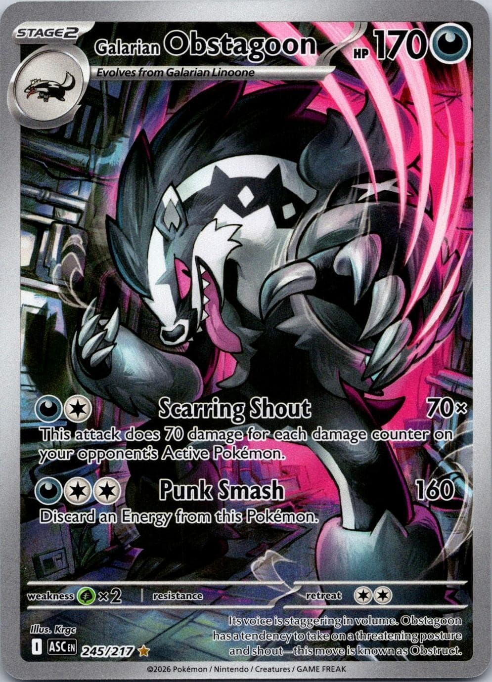 Galarian Obstagoon 245/217 Illustration Rare Ascended Heroes Pokemon Holo NM