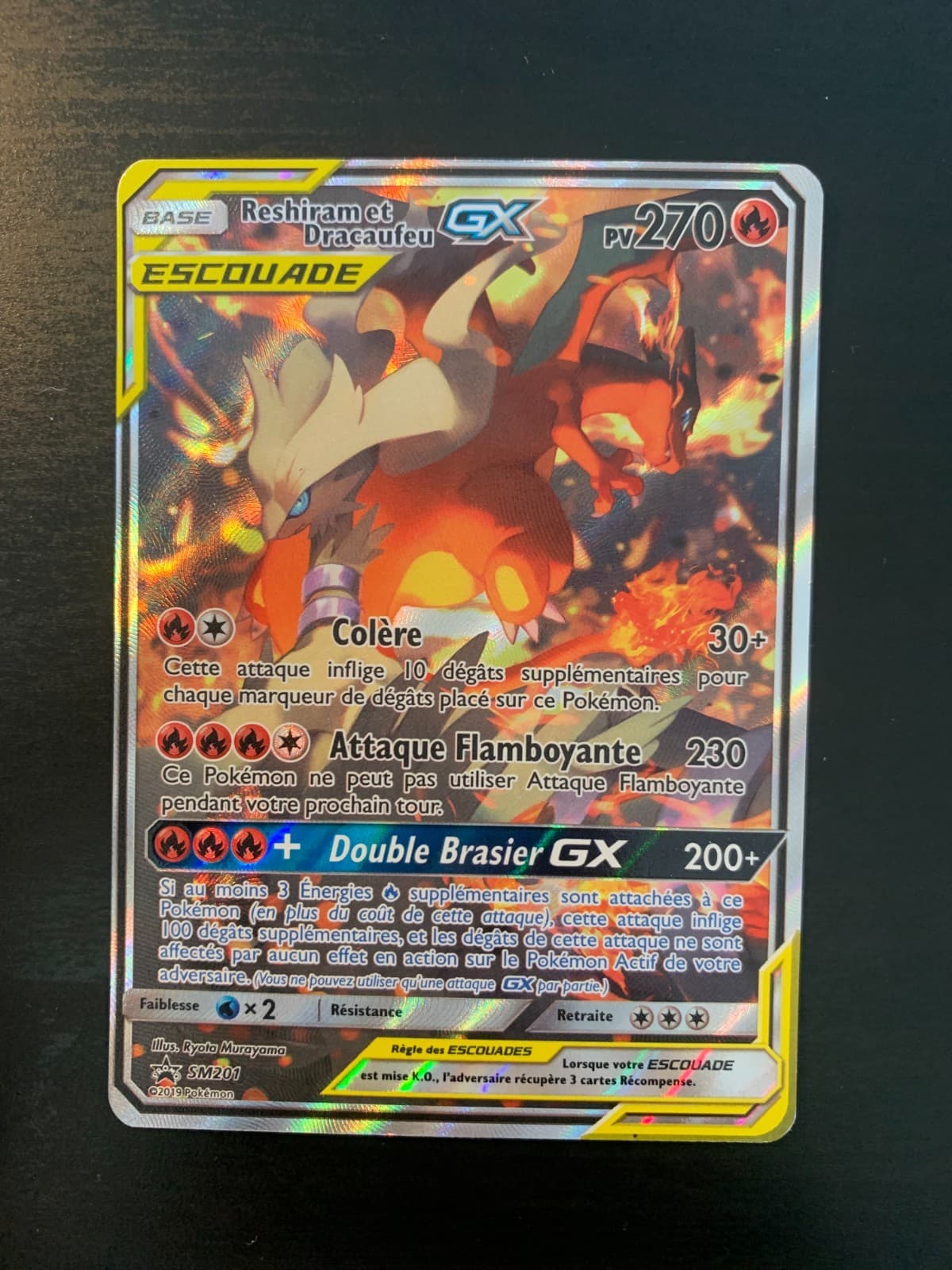Carte Pokémon : Reshiram et Dracaufeu GX SM201 Promo Soleil & Lune Française
